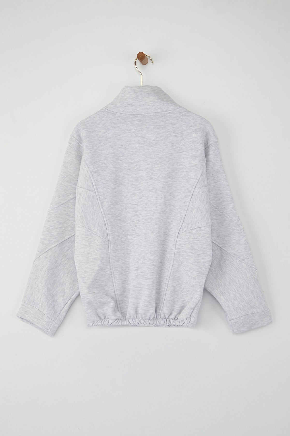 Gri Melanj Bordo Renk Bloklu Fermuarlı Dik Yaka Oversize Bomber Örme Sweatshirt TWOAW26SW00037