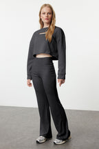 Trendyolmilla Kahverengi Wide Leg/İspanyol Paça Yüksek Bel İnterlok Esnek Örme Pantolon TWOAW25PL00006