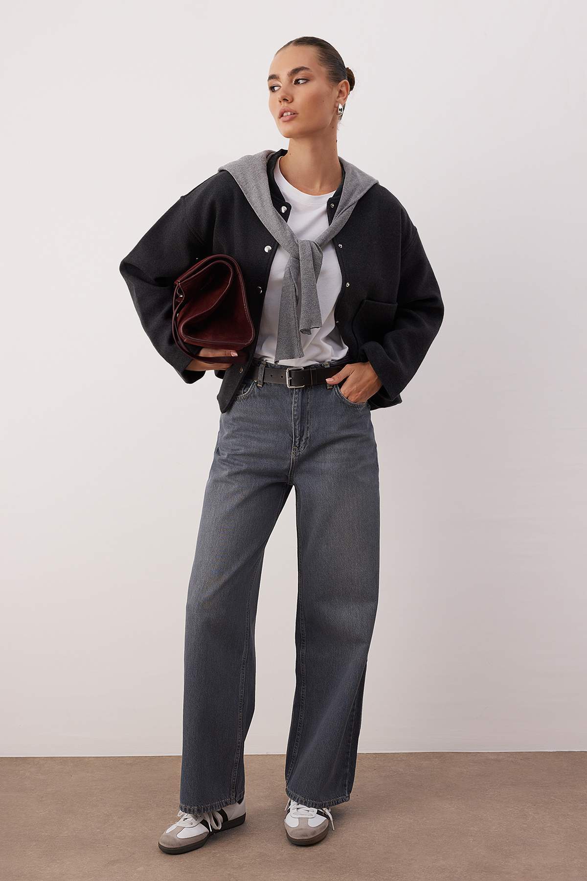 Gri Yüksek Bel Baggy Wide Leg Rahat Geniş Paça %100 Pamuklu Jeans TWOAW26JE00239 Main image