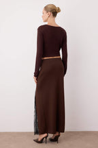 Trendyolmilla Bordo Dantelli Yırtmaç Detaylı Maxi Triko Etek TWOAW26ET00117