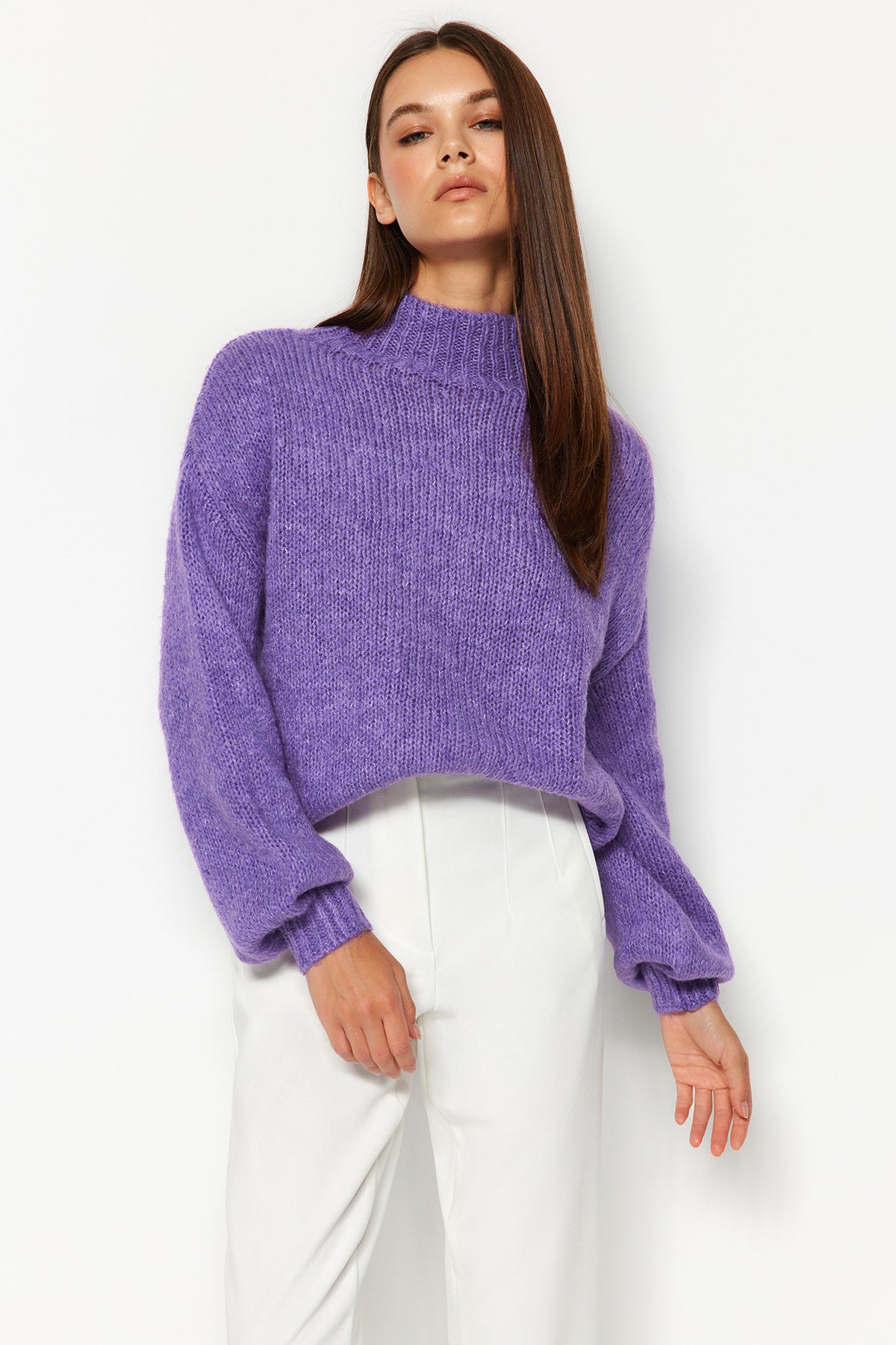 Trendyolmilla Mor Yumuşak Dokulu Kalın Bisiklet Yaka Triko Kazak TWOAW24KZ00290 Secondary image