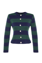 Trendyolmilla Indigo Çizgili Basic Ceket Görünümlü Triko Hırka TWOAW24HI00091
