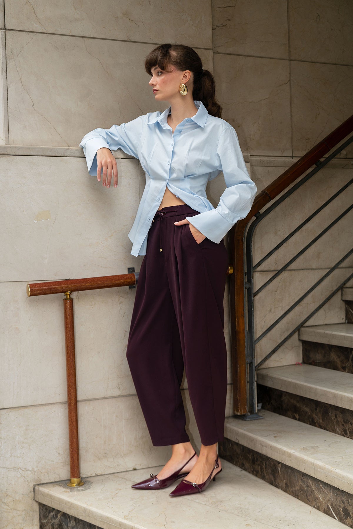 Trendyolmilla Mürdüm Şalvar/Harem Bağcıklı Pantolon TWOSS25PL00126 Secondary image