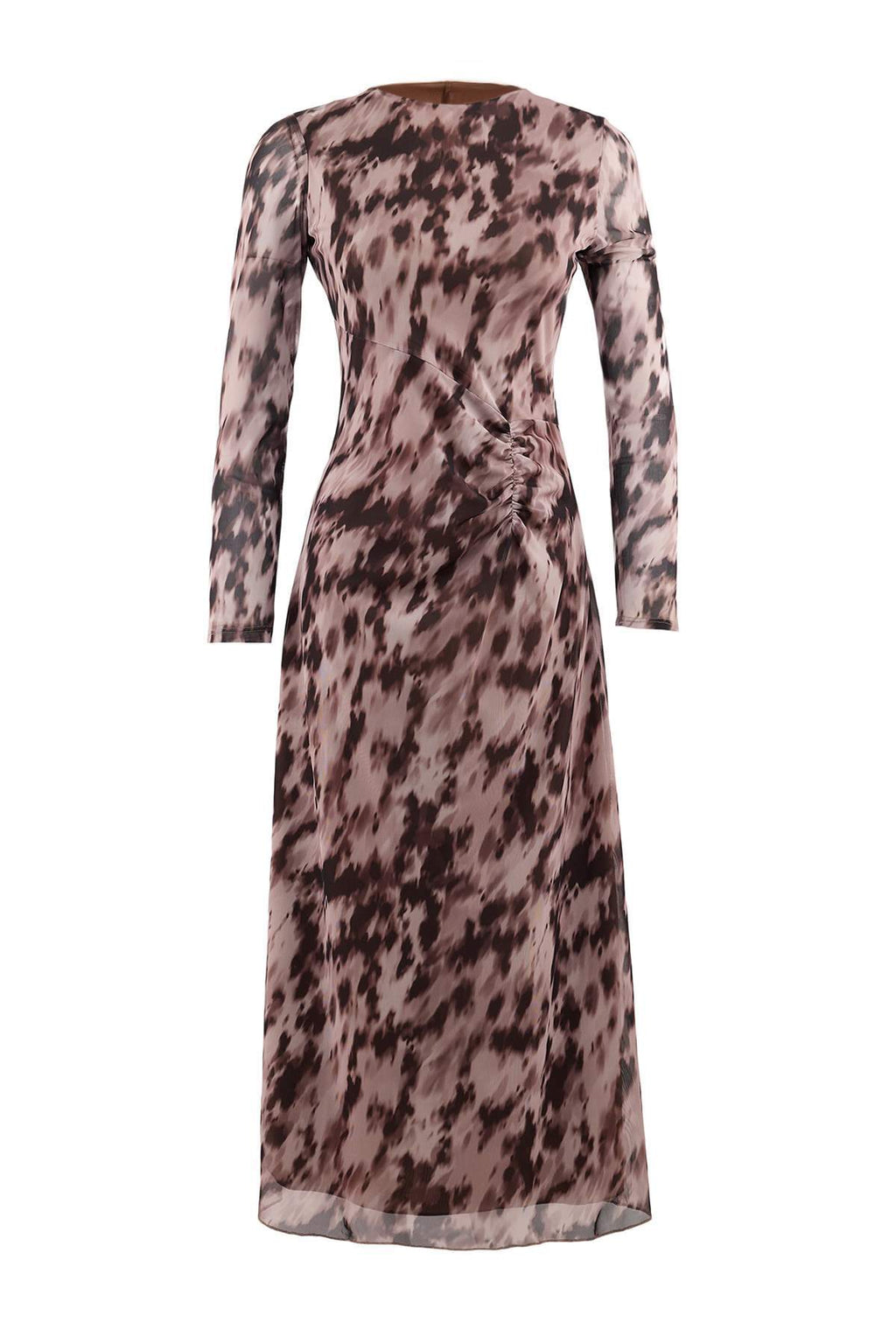Trendyolmilla Kahverengi Baskılı Büzgü / Drape Maxi Örme Elbise TWOAW25EL00408