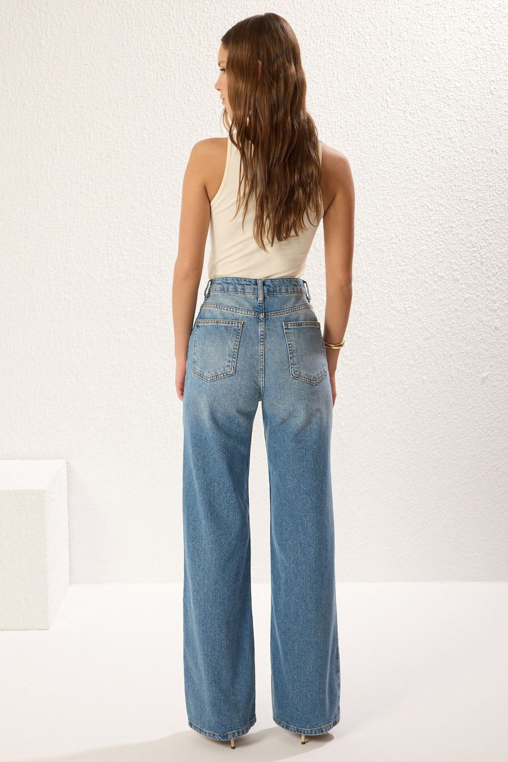 Trendyolmilla Gece Mavisi Yüksek Bel Wide Leg Jeans TWOSS25JE00172