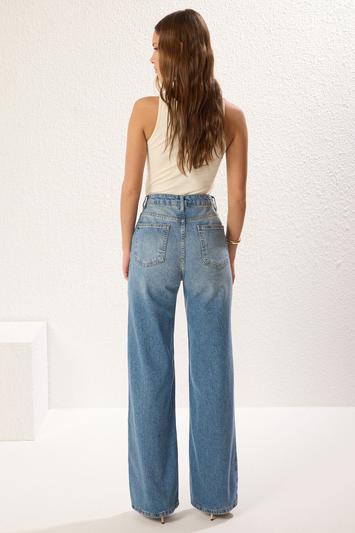 Trendyolmilla Gece Mavisi Yüksek Bel Wide Leg Jeans TWOSS25JE00172