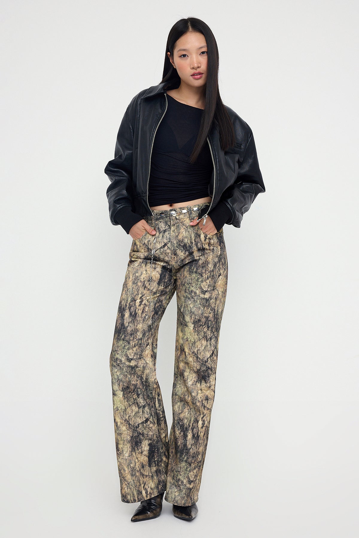 Teen Çok Renkli Desenli Yüksek Bel Wide Leg Jeans TWOAW26JE00152 Main image