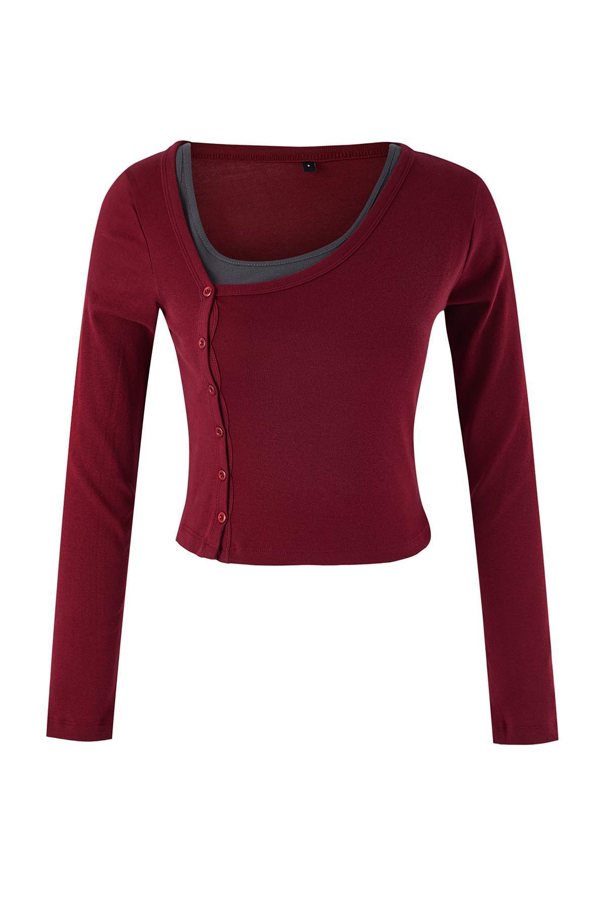 Trendyolmilla Lacivert-Gri 2'li Takım Asimetrik Yaka Düğmeli Vücuda Oturan Esnek Örme Bluz TWOAW26BZ00042