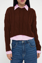 Trendyolmilla Teen Koyu Gri Gömlek Garnili Detaylı Crop Triko Kazak TWOAW26KZ00047