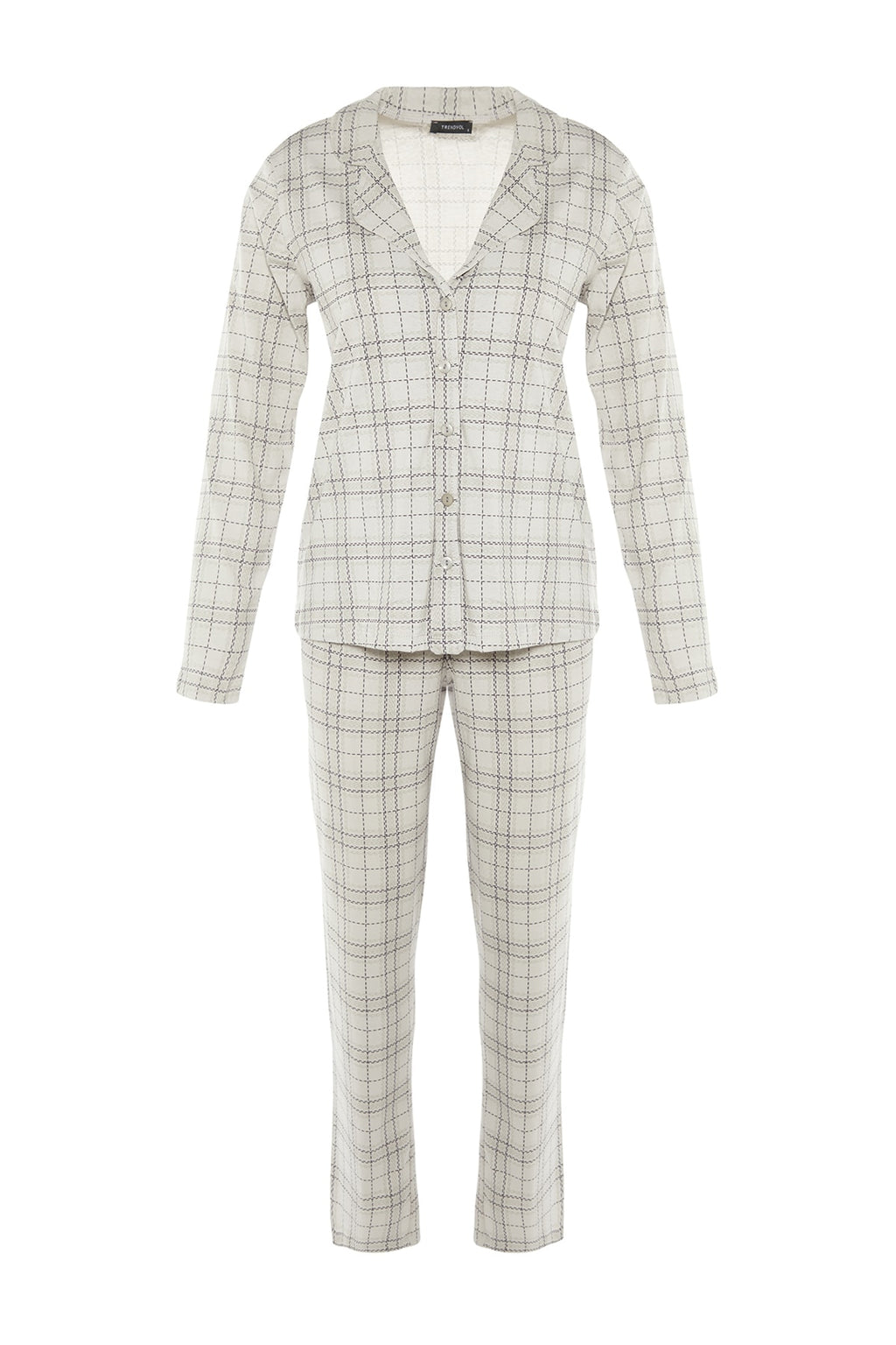 Trendyolmilla Gri %100 Pamuklu Ekoseli Örme Pijama Takımı THMAW20PT0266