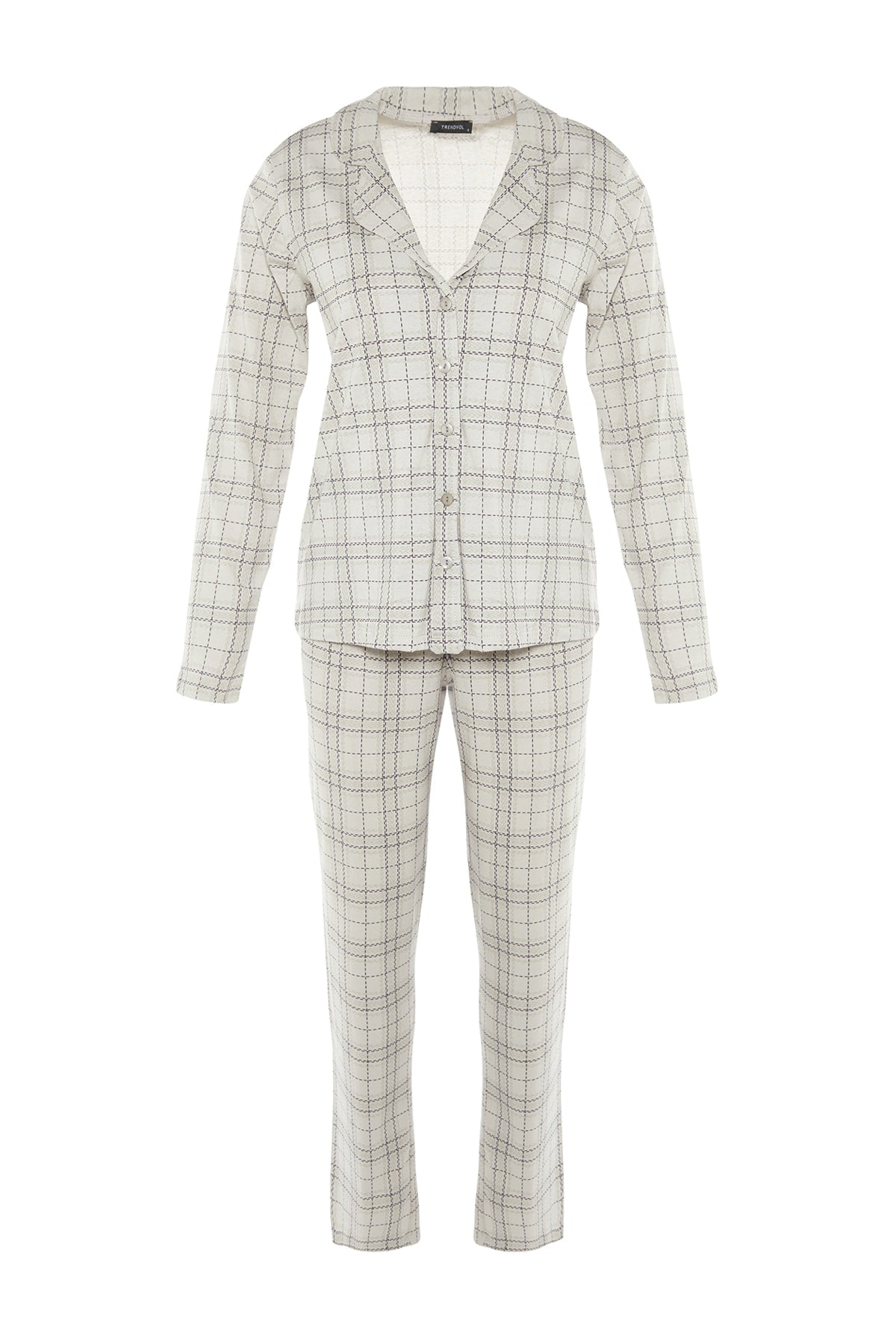 Trendyolmilla Gri %100 Pamuklu Ekoseli Örme Pijama Takımı THMAW20PT0266