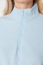 Trendyolmilla Mavi Selanik/Triko Görünümlü Fermuarlı Yaka Regular/Normal Kalıp Örme Sweatshirt TWOAW22SW0732