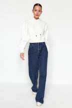 Trendyolmilla Siyah Kalın İçi Polarlı Kapüşonlu Rahat Kesim Crop Basic Örme Sweatshirt TWOAW24SW00105