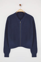 Trendyolmilla Indigo Geniş Kalıp Bomber Yaka Fermuarlı Triko Hırka TWOAW24HI00153