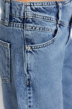 Trendyolmilla Koyu Mavi Bel Detaylı Yüksek Bel Wide Leg Jeans TWOSS21JE0385