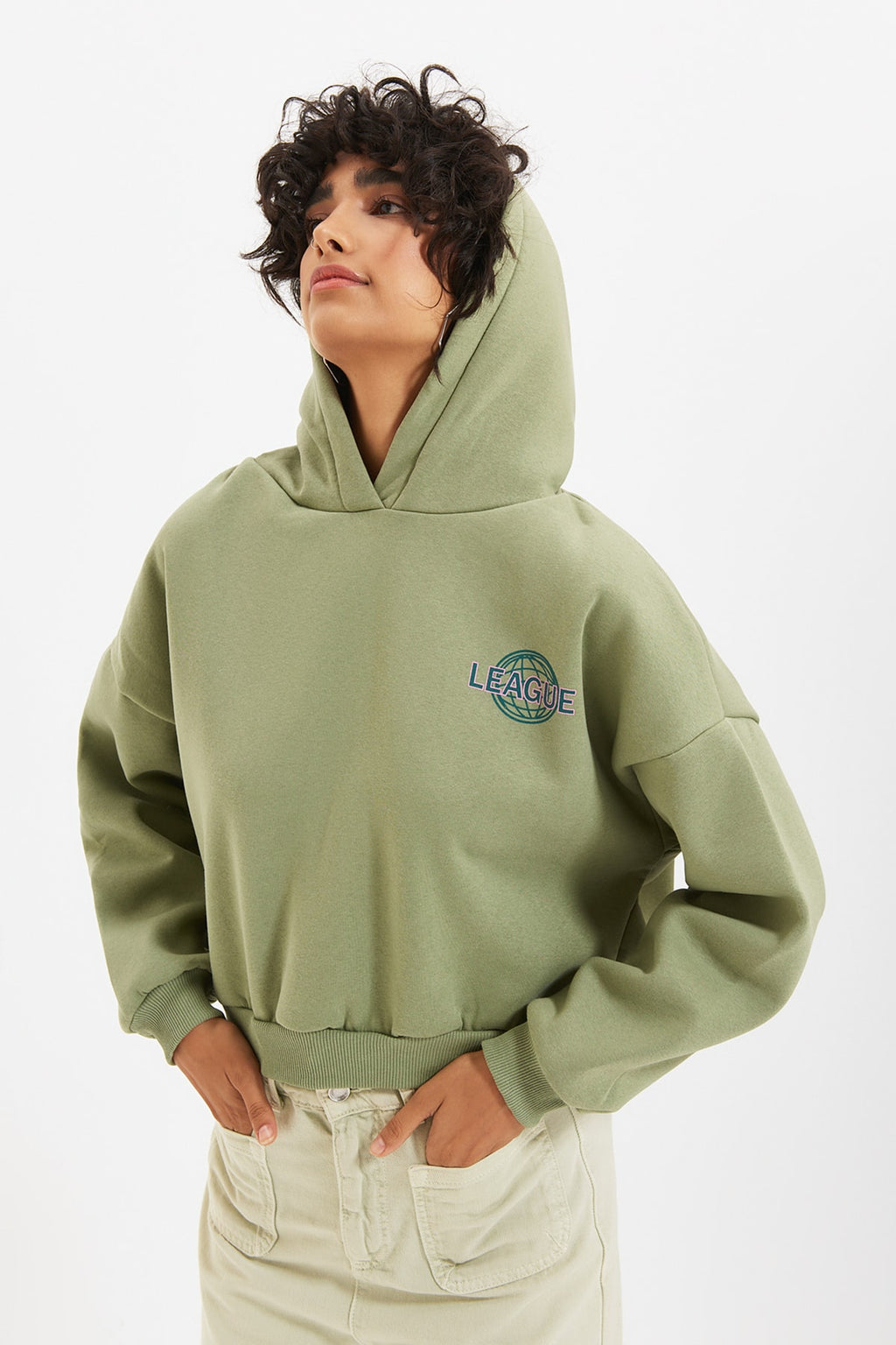 Trendyolmilla Mint Sırt Baskı Detaylı Kapüşonlu Kalın İçi Polarlı Örme Sweatshirt TWOAW22SW0711