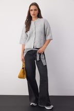 Trendyolmilla Wardrobe Essentials Vizon Yumuşak Dokulu Geniş Kalıp Kısa Kol Basic Triko Hırka | TWOAW26HI00251