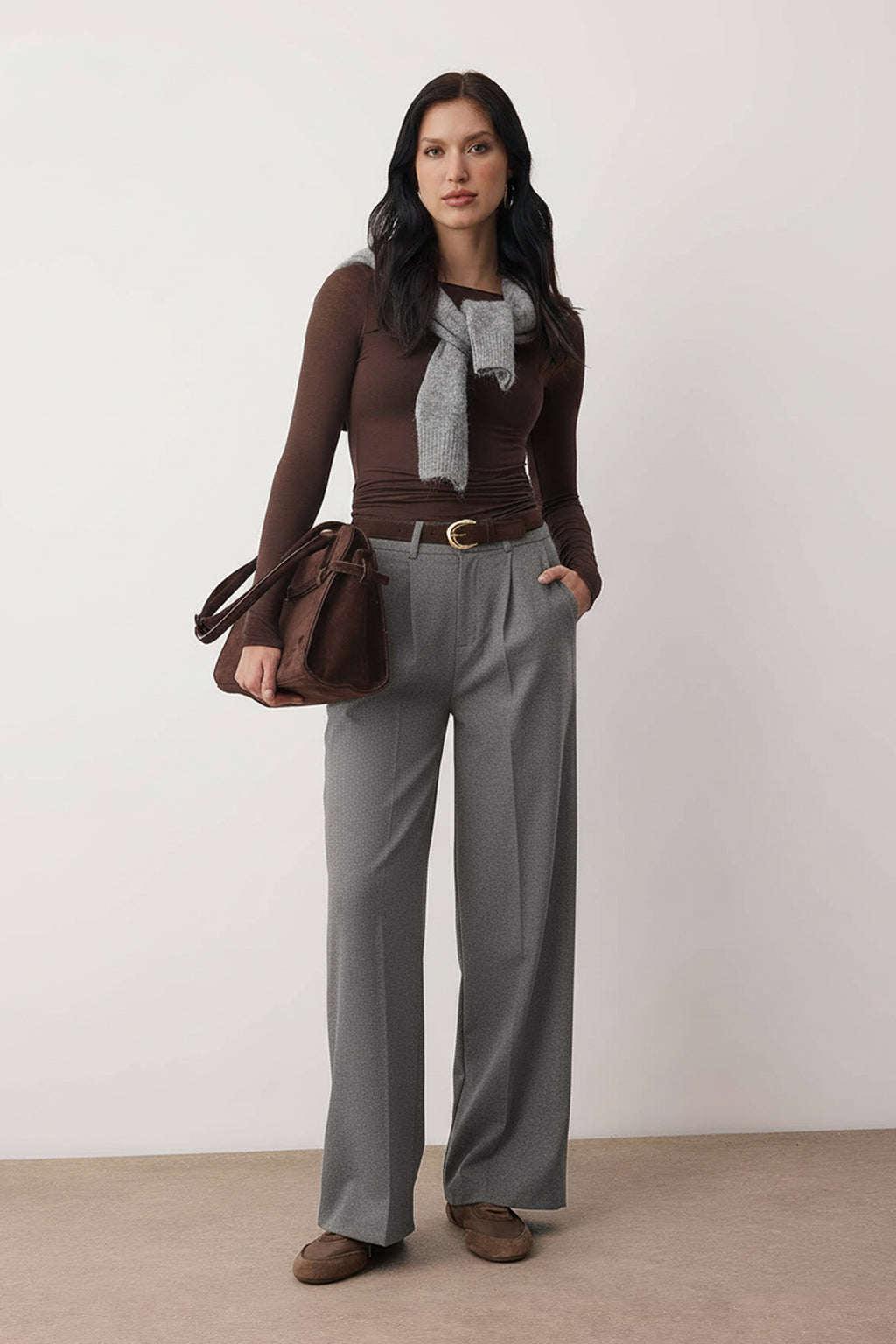 Trendyolmilla Kahvereng Kalın Tuşeli Wideleg Geniş Paça Dokuma Pantolon TWOAW26PL00160