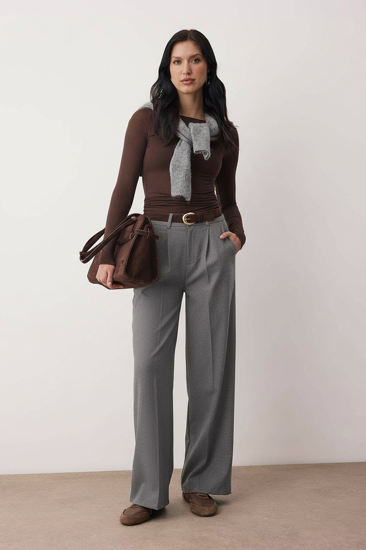 Trendyolmilla Kahvereng Kalın Tuşeli Wideleg Geniş Paça Dokuma Pantolon TWOAW26PL00160