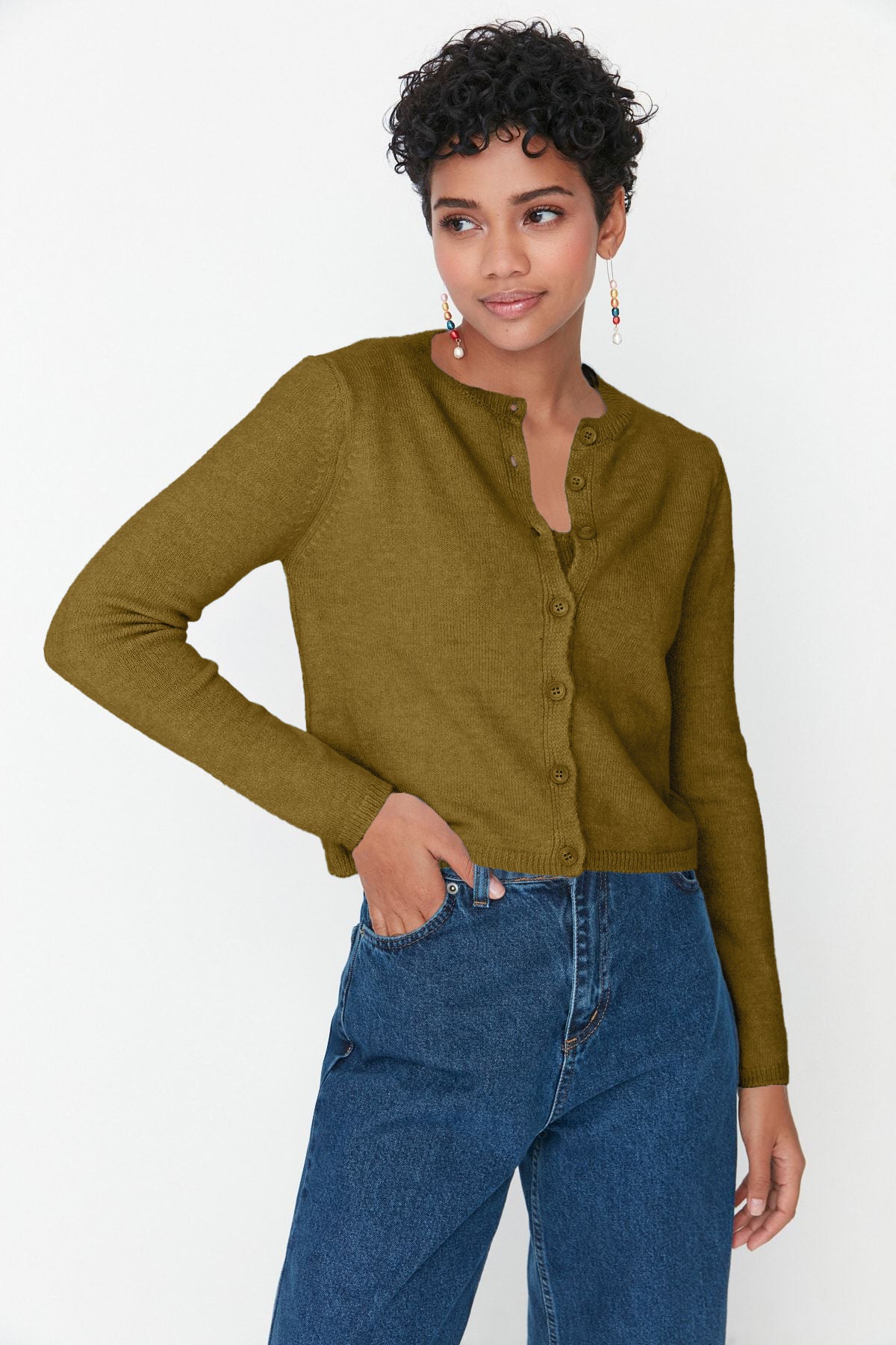 Trendyolmilla Antrasit Crop Yumuşak Dokulu 2'li Bluz-Hırka Triko Takım TWOAW21HI0107