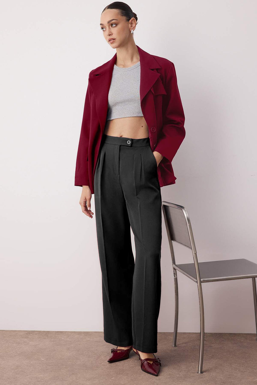 Trendyolmilla Ekru Wide Leg/Geniş Paça Yüksek Bel Dokuma Kumaş Pantolon TWOAW22PL0066