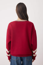 Teen Bordo Örme Slogan Renk Bloklu Oversize/Geniş Kalıp Sweatshirt TWOAW26SW00065