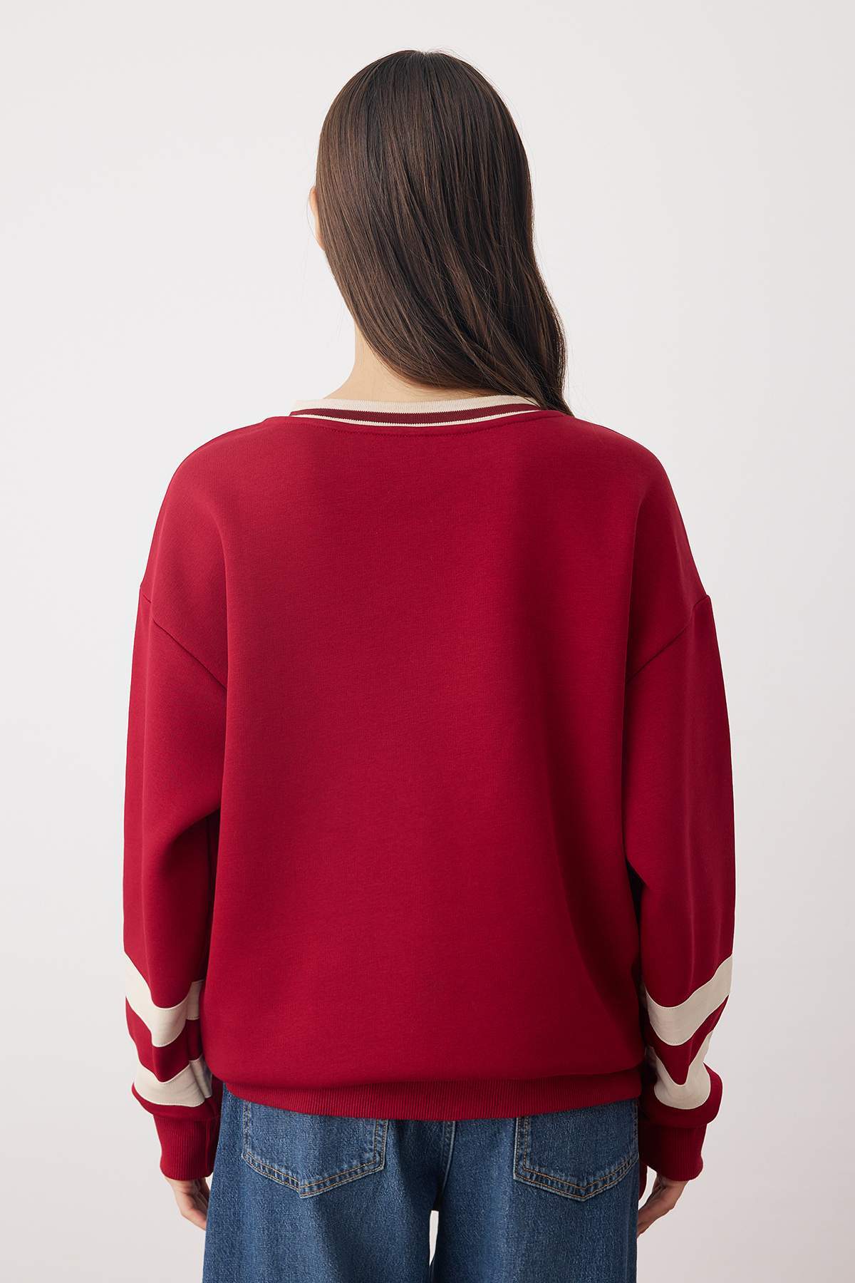 Teen Bordo Örme Slogan Renk Bloklu Oversize/Geniş Kalıp Sweatshirt TWOAW26SW00065