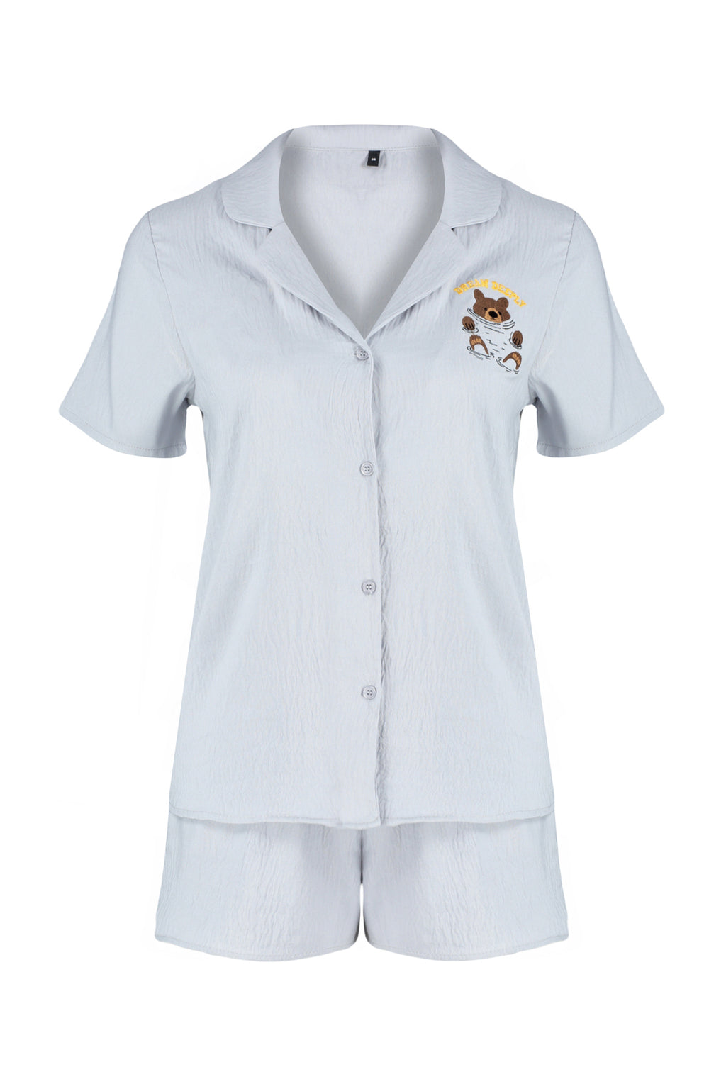 Gri Ayıcıklı Şortlu Dokuma Pijama Takımı THMSS24PT00065