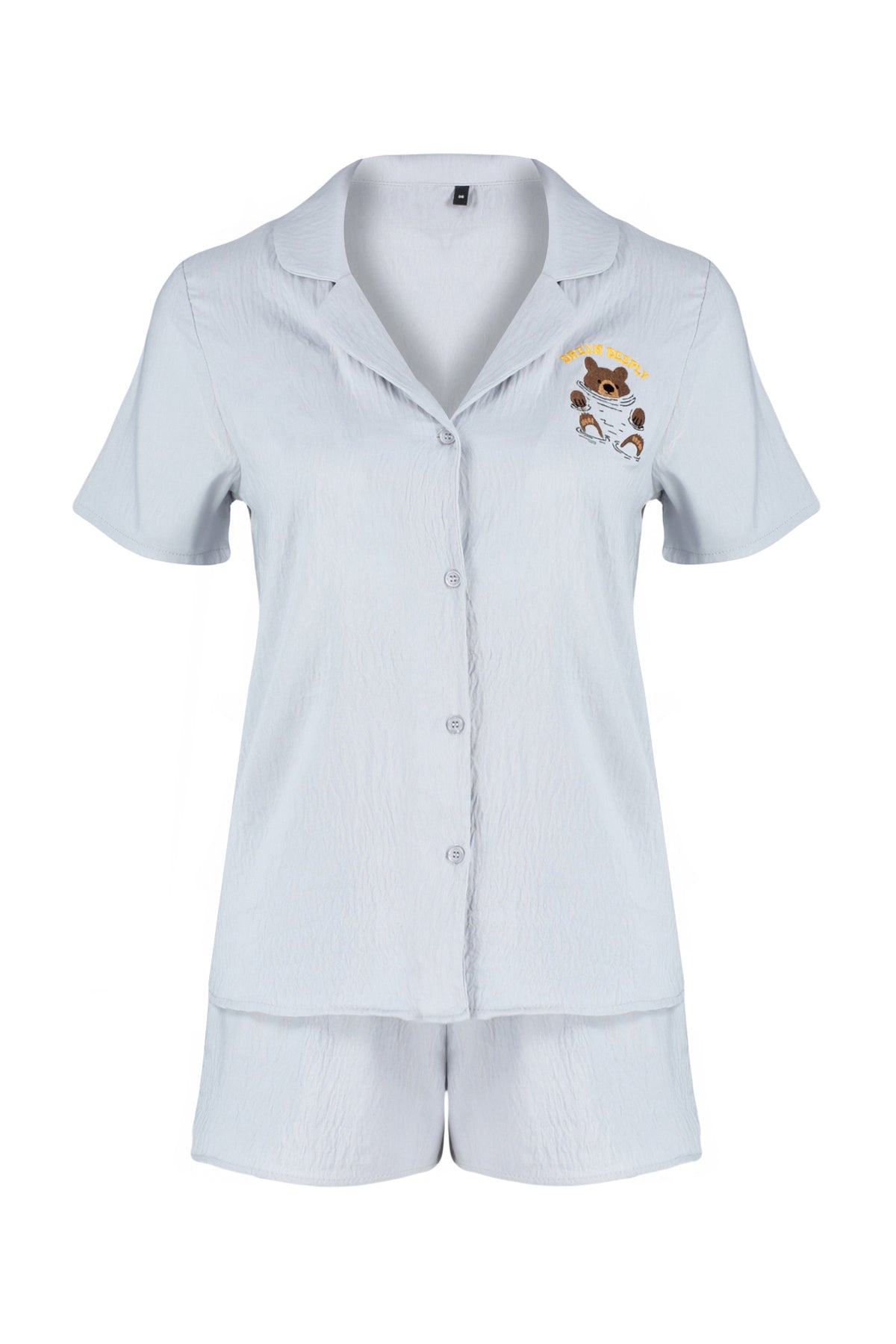 Gri Ayıcıklı Şortlu Dokuma Pijama Takımı THMSS24PT00065