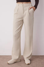 Trendyolmilla Ekru Yüksek Bel Wide Leg/Geniş Paça Pilili Dokuma Kumaş Pantolon TWOAW21PL0076
