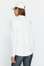 Kaymak Beyazı Pamuklu Fermuar Detaylı Dik Yaka Örme Spor Sweatshirt TWOAW22SW0187