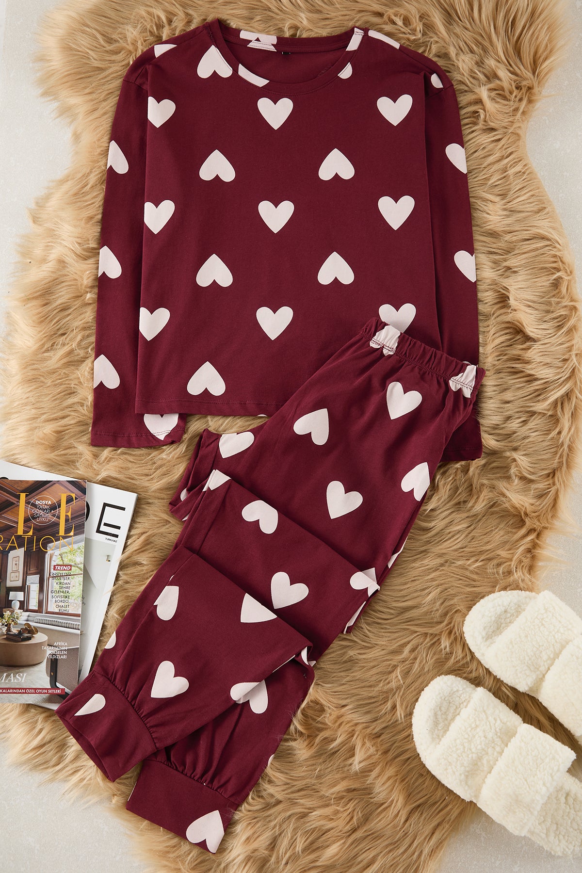 Trendyolmilla Kadın Mini Me/Anne Kız Pembe %100 Pamuklu Kalpli Örme Pijama Takımı THMAW21PT0566