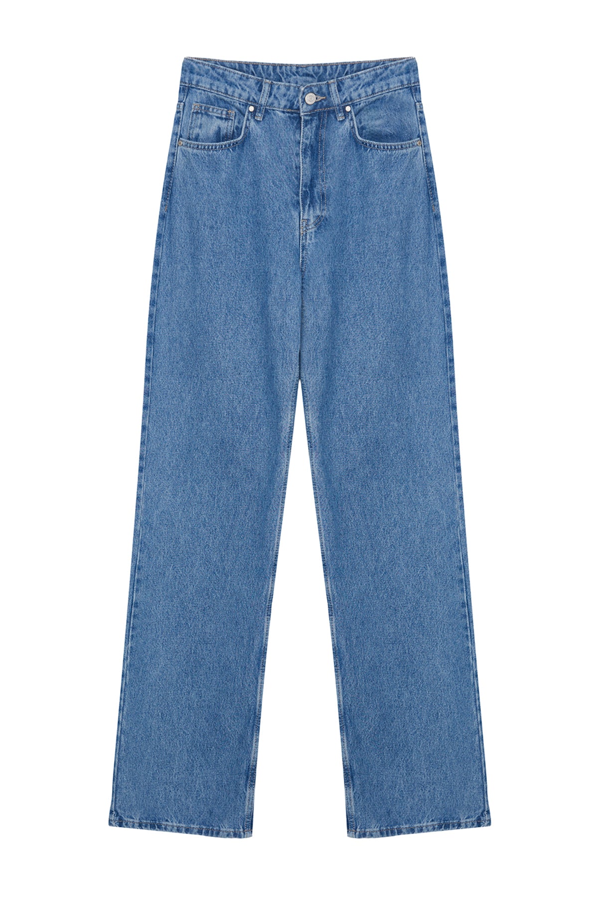 Trendyolmilla Koyu Mavi Yüksek Bel Wide Leg Geniş Paça %100 Pamuk Non-Stretch Jeans TWOSS23JE00068