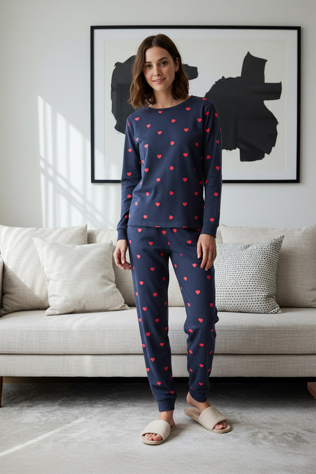 Trendyolmilla Kadın Mini Me/Anne Kız Pembe %100 Pamuklu Kalpli Örme Pijama Takımı THMAW21PT0566