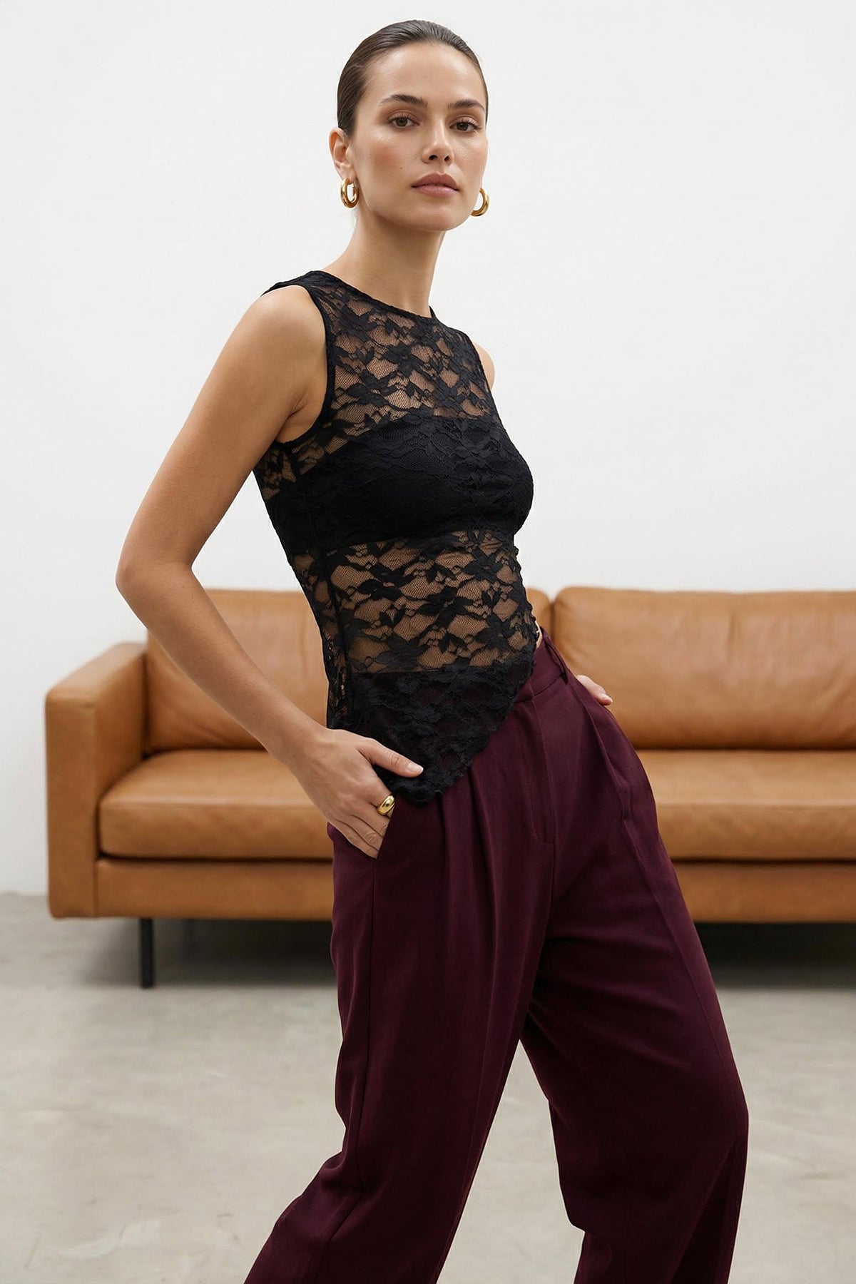 Özel Koleksiyon Mürdüm Düz Paça/Straight Dokuma Yumuşak Kumaş Pantolon TWOAW26PL00123