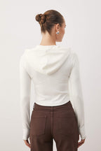 Ekru Soft Touch Kapüşonlu Fermuarlı Cepli Örme Sweatshirt TWOAW26SW00218