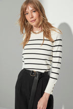 Trendyolmilla Mint Merserize Görünümlü Premium İplik / Özel İplik Çizgili Triko Kazak TWOAW23KZ01693