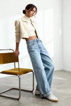 Trendyolmilla Koyu Mavi Katlı Paça Normal Bel Loose Baggy Jeans TWOSS25JE00001