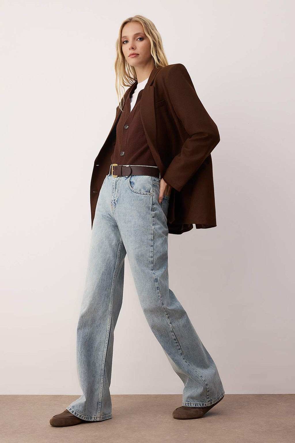 Trendyolmilla Mavi Yüksek Bel Bel Wide Leg Jeans TWOAW26JE00079