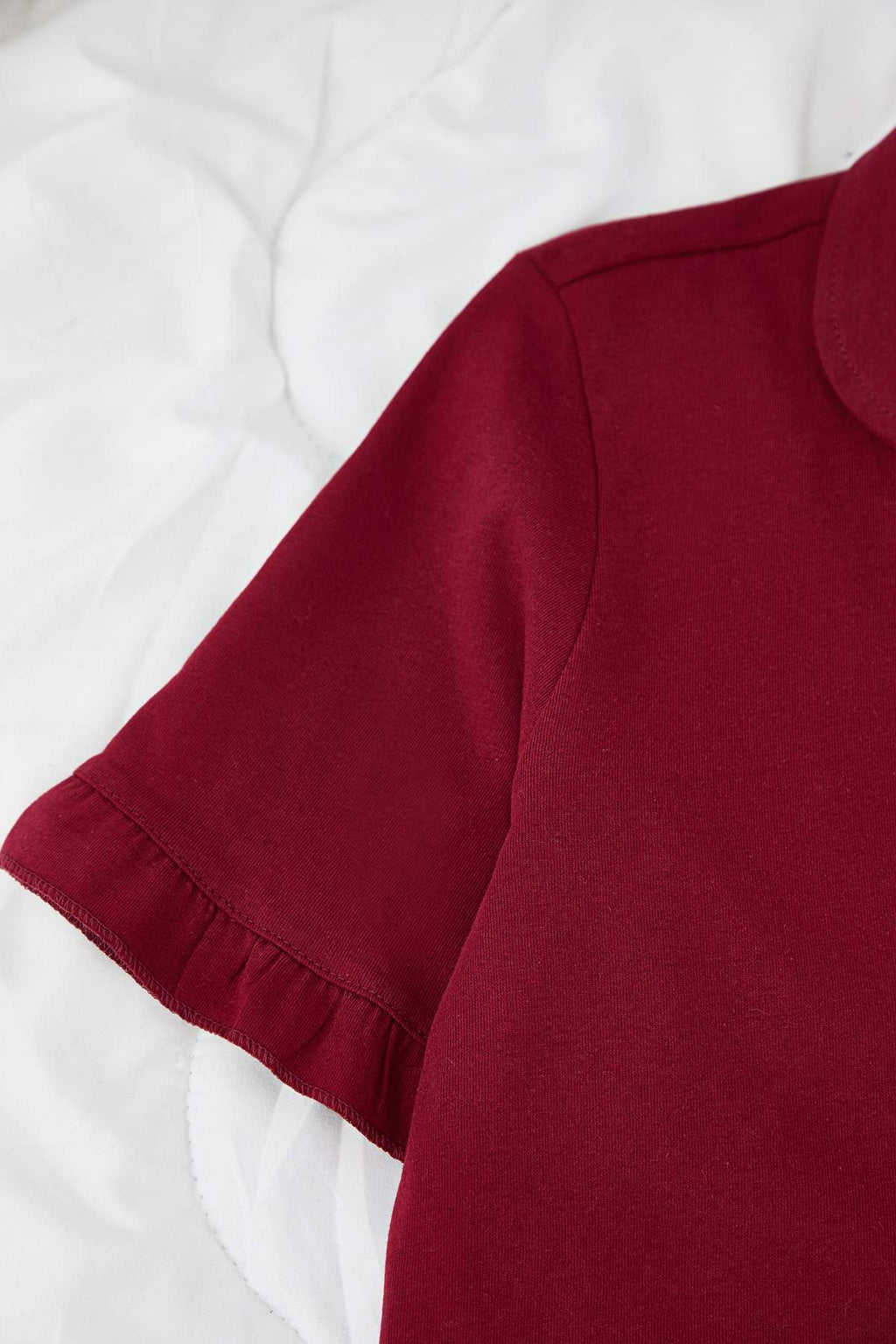 Trendyolmilla Gül Kurusu %100 Pamuklu Fırfır Detaylı Örme Pijama Takımı THMSS24PT00223