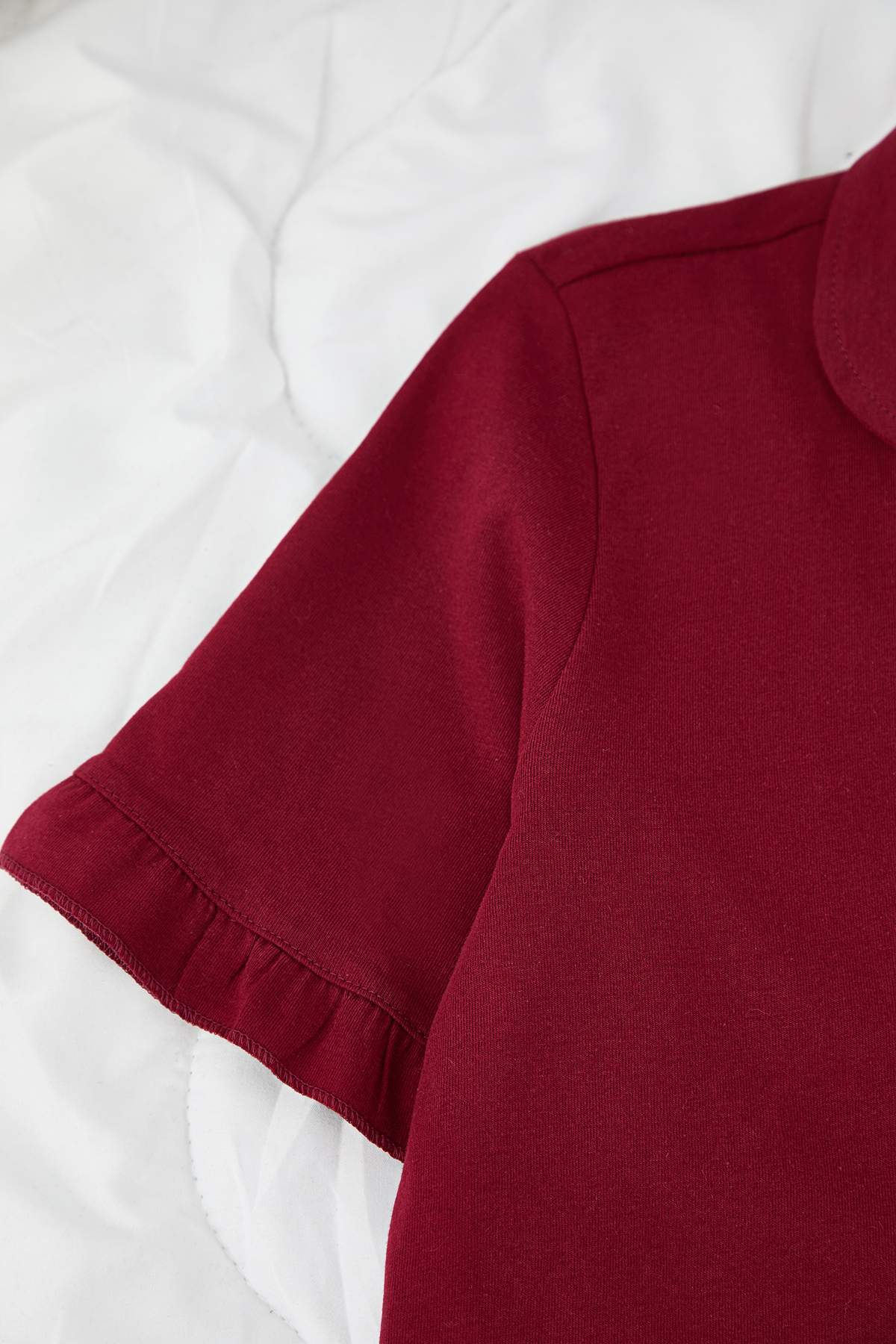 Trendyolmilla Gül Kurusu %100 Pamuklu Fırfır Detaylı Örme Pijama Takımı THMSS24PT00223