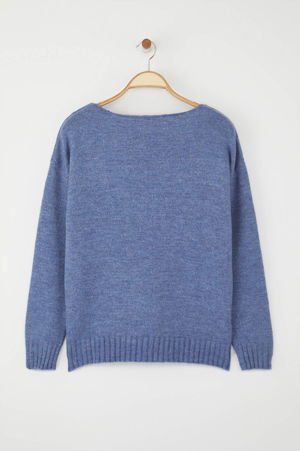 Trendyolmilla Indigo Yünlü Kayık Yaka Basic Triko Kazak TWOAW25KZ00010