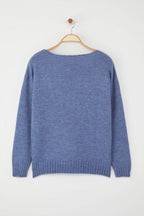 Trendyolmilla Indigo Yünlü Kayık Yaka Basic Triko Kazak TWOAW25KZ00010