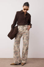 Çok Renkli Çiçek Desenli Yüksek Bel Wide Leg Jeans TWOAW26JE00246