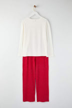 Trendyolmilla Beyaz %100 Pamuklu Kurdele/Fiyonklu ve Puantiyeli Örme Pijama Takımı THMAW26PT00053