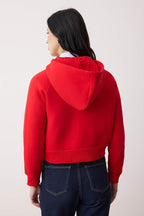 Trendyolmilla Kırmızı Regular Kalıp Crop Fermuarlı Kapüşonlu Kalın İçi Polarlı Örme Sweatshirt TWOAW26SW00045