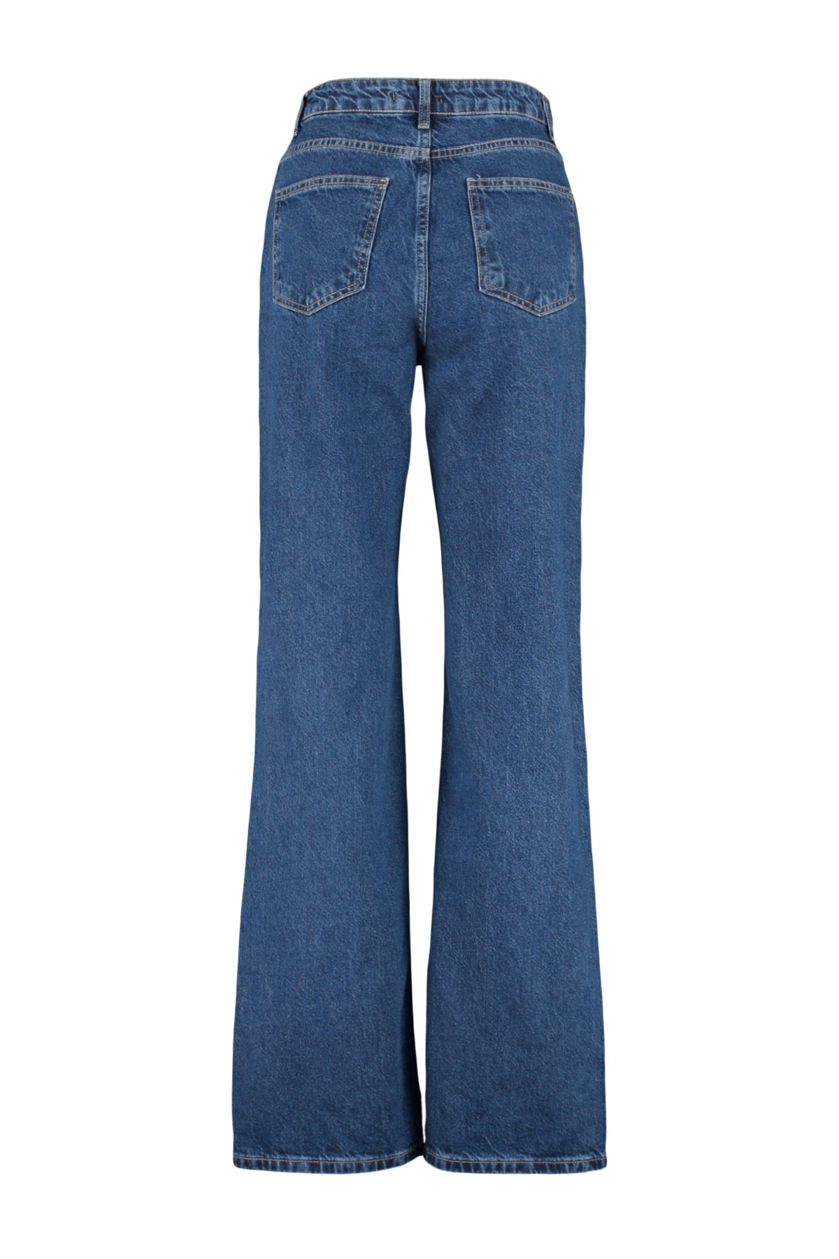 Trendyolmilla Koyu Mavi Yüksek Bel Wide Leg Geniş Paça %100 Pamuk Non-Stretch Jeans TWOSS23JE00068