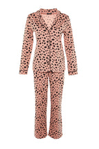 Trendyolmilla Pudra %100 Pamuklu Leopar Desenli Gömlek-Pantolon Örme Pijama Takımı THMAW21PT0489