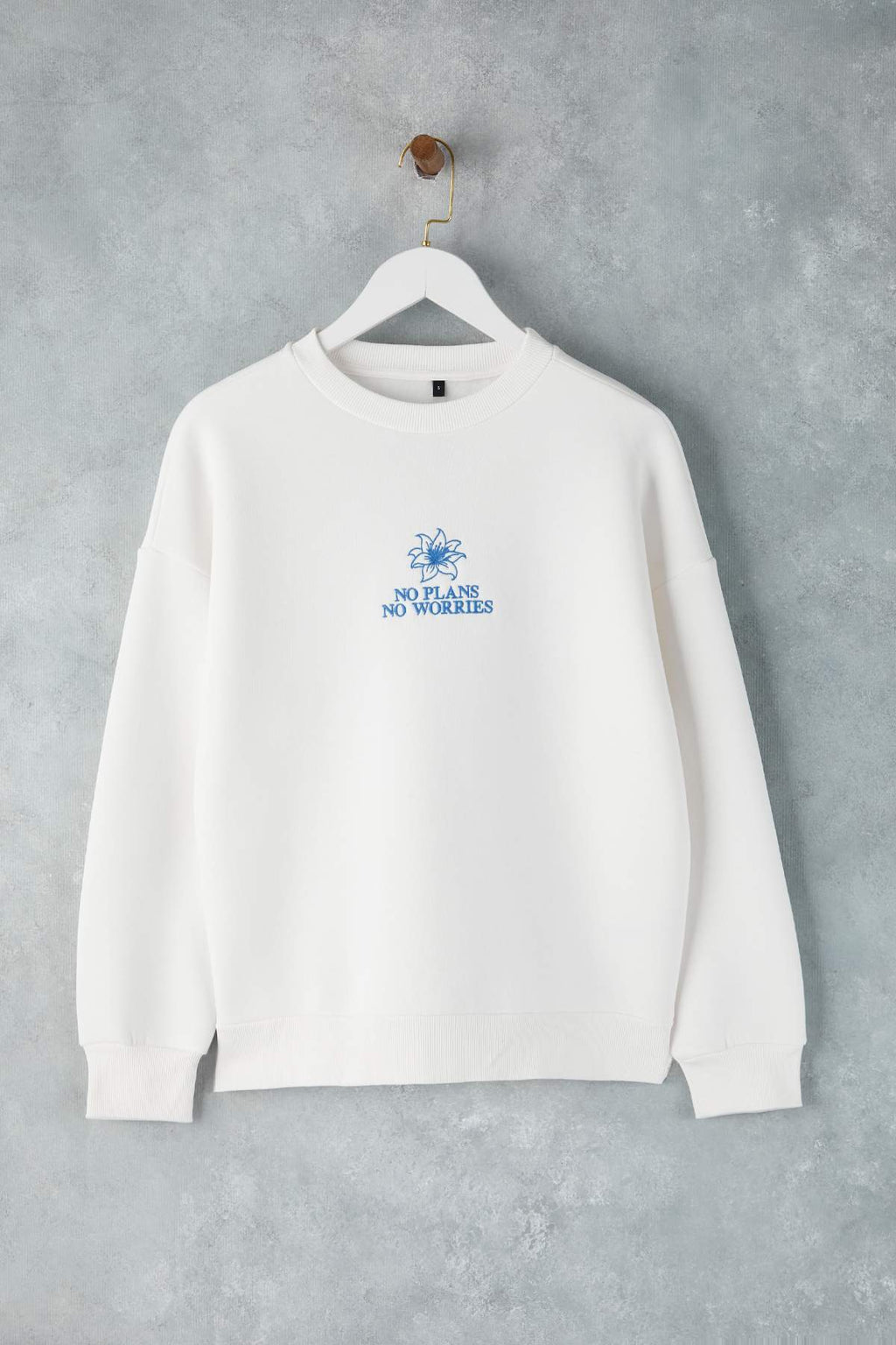 Teen Ekru Kalın İçi Polarlı Çiçek Nakışlı Bisiklet Yaka Oversize Örme Sweatshirt TWOAW26SW00154