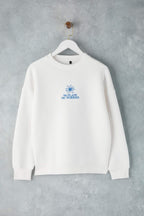 Teen Ekru Kalın İçi Polarlı Çiçek Nakışlı Bisiklet Yaka Oversize Örme Sweatshirt TWOAW26SW00154